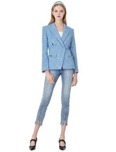 Blazer houndstooth femme à col tailleur pour costume chic et décontracté