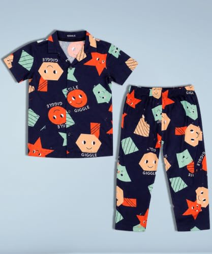 Image of 3BROS Unisex Pure Cotton Short Sleeve Kids Night Dress for Boys & Girls Nightwear /Sleepsuit /Sleepwear /Loungewear Night Suit for Boys and Girls Top and Pyjama Combo Set