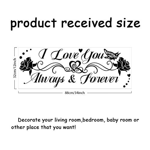 SUPERDANT Inspirational Quotes Wall Decals I Love You Always & Forever Wall Sticker Butterflies Rose DIY Art for Bedroom Kid's Room Decor Sign Vinyl Wall Art Decor Wall Sticker Vinyl Transfer - Image 2