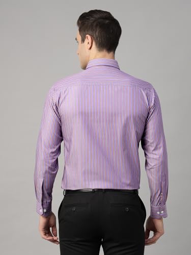 Image of Hancock Men Striped Hemp Blend Formal Shirt(9722Blue)