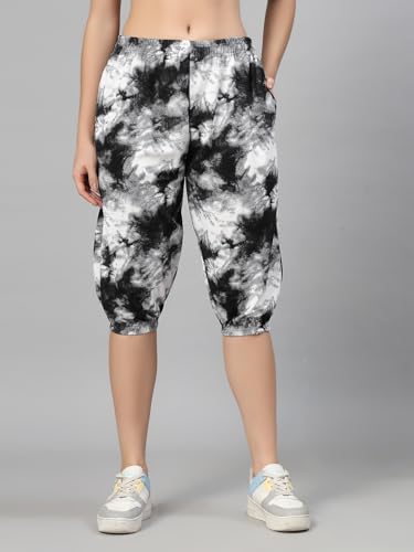 Image of UZARUS Women's Animal Print Tie-Dye Strechable Capri 3 /4th Shorts
