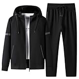 [Inkpoo] メンズ パーカー 上下セット スウェット ズボン 秋冬服 メンズ ジッパー アウター 無地 ゆったり 通気 カジュアル スポーツウェア ランニングウェア 吸汗 速乾 春服 ジャージ ルームウェア 長袖 トラックスーツ Black L2