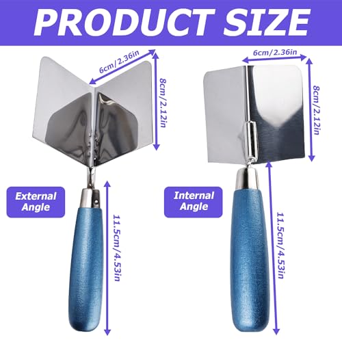 Eckenkelle Rostfreie Eckkelle für Gipsarbeiten: TOATELU 2 Teilig Eckenkelle 80 x 60 mm, Außeneckenkelle, Stuckateur und Eckenspachtel mit Softgriff zum Bearbeiten von Innenecken in Wänden, Blau