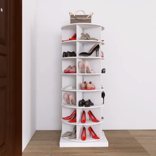 Rotating Shoe Rack, 7-Tier Spinning Shoe Rack Tower, Free Standing 360° Revolving Shoe Organizer Shoe Storage Shelf Can Hold Over 28 Pairs Shoes for Entryway Living Room