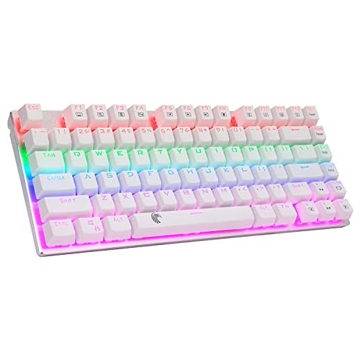 60% Mechanical Gaming Keyboard, E-Element Z88 with Blue Switches, Rainbow LED Backlit, Water Resistant, Compact 81 Keys Anti-Ghost, White and Silver