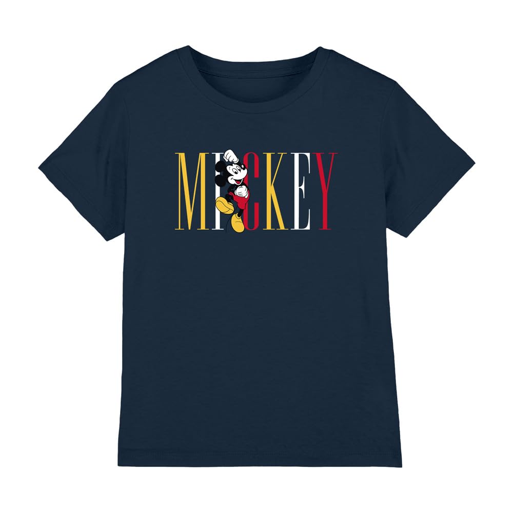 Mickey Mouse Boys Multicolor Name Unisex Kids T-Shirt, Navy, 3-4 Years UK