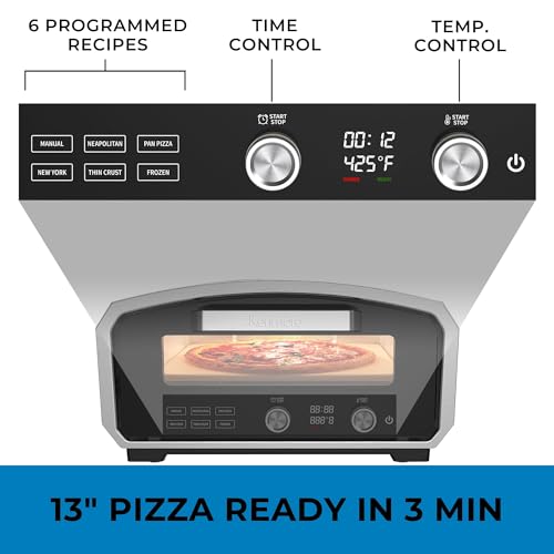 Kenmore Outdoor Indoor Electric Pizza Oven - Makes 13 inch Wood Fired Style Pizza At 850F High Heat, Weather Resistant, 5 Presets, Pizza Stone & Peel, Stainless Steel Horno Electrico - Image 2