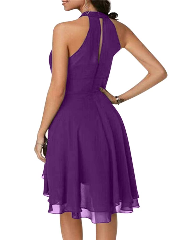 ORANDESIGNE Rode De Soiree Femme Chic Et Glamour Mi Longue Cocktail Elegante Mariage Rockabilly Rétro Vintage Robe en Mousseline de Soie Au Genou Fete Robe Bal De Promo