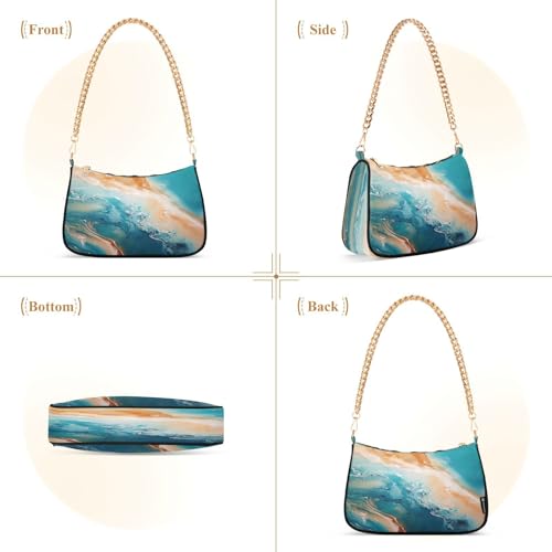 Shoulder Bags for Women Teal Green Turquoise Orange Marble Hobo Tote Handbag Small Clutch Purse with Zipper Closure2