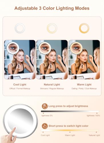 Image of 10x Magnifying Mirror with Light,Gooseneck Travel Make up Mirror 3 Lighting