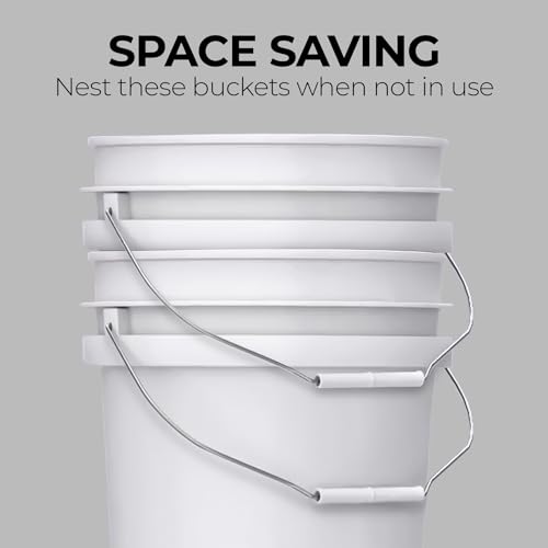 Image of 3.5-Gallon White Bucket Pail Container with Lid | Food Grade | Heavy-Duty Approx 90 MIL Extra Durable | Metal Handles with Plastic Grip | Multi-Use | Easy Stack and Store | BPA Free - 3 Pack