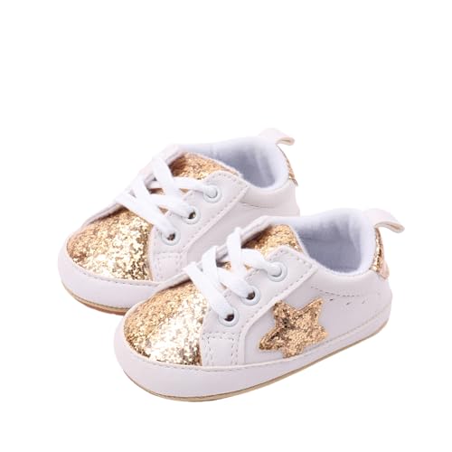 Baby Sneakers Contrast Color Sequins Shoelace Soft Sole Non-Slip Infant First Walking Shoes for Spring Fall 0-18M