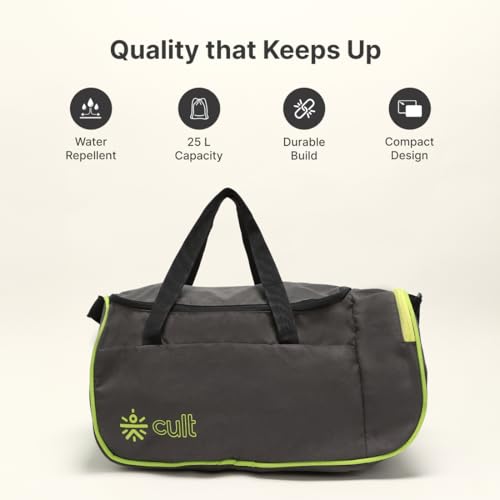 Image of Cult Foldable Unisex Duffle Bag 25L - Lightweight, Water-Repellent & Durable Gym and Travel Bag with Adjustable Shoulder Strap, Side Pocket & Strong Zippers - Olive