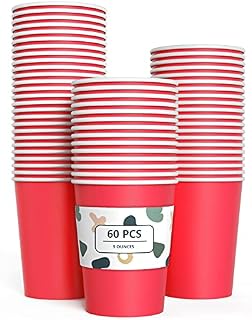 YANGTE 60 Pieces Red Paper Cups Disposable Party Cups Biodegradable and Compostable Drinking Cups for Party, Birthday Supplies, DIY - 9 Ounce - 250ml