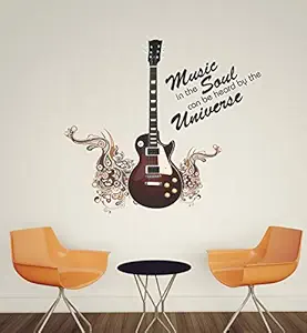 Art Kafe Brown Guitar Universe Soul Wall Sticker | Sticker for Living Room, Bedroom, Office (Vinyl, Standard, Multicolour)