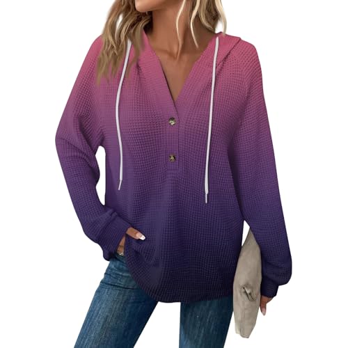 Oversized Waffle Knit Button Down Shirt Women...
