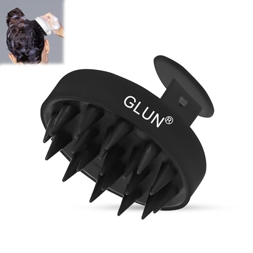 Image of GLUN Round Scalp Massager Black Colour Pack of 1, Shampoo Brush Super Soft Bristles for Hair Cleansing & Anti-Dandruff Treatment Accessories