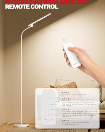Image of Honeywell LED Floor Lamp Dimmable Gooseneck Reading Living Room Bedroom 77 inch