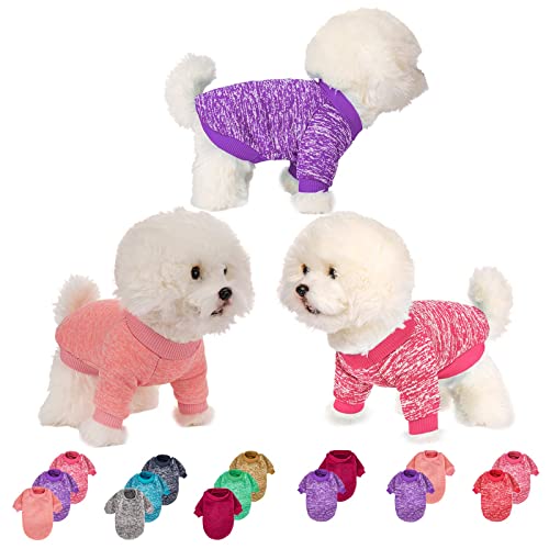 MOIRIG-Dog-Sweater-Dog-Sweaters-for-Small-Dogs-3-Pack-Warm-Soft-Pet-Clothes-for-Puppy-Medium-Large-Cat-Dogs-Girl-or-Boy-Dog-Shirt-for-Winter-Christmas-XX-Small-PinkPurpleHotPink