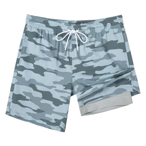 Image of SURF CUZ Mens Swim Trunks with Compression Liner Swim Shorts 7 inch Swimming Trunks Stretch 7 Inch Swim Suits Quick Dry