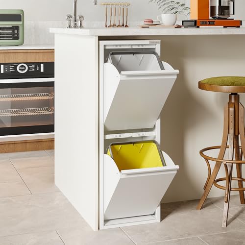VEEHAUS Küche Mülleimer Für Den Vielseitigen Einsatz Mit Klappen Aus Edelstahl Stilvoller Abfalleimer Für Eine Effiziente Und Praktische Aufbewahrung Weiß (2 x 15 LT - 30 LT)