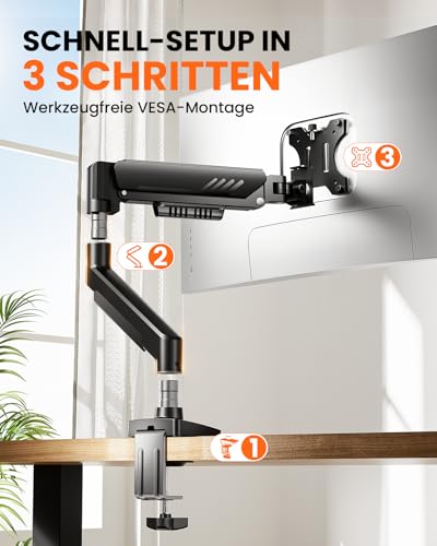 ErGear Monitor Halterung für 13-34 Zoll Bildschirme [Upgraded - Schluss mit Absacken] Monitor Arm Werkzeuglose Schnellmontage bis 9kg… – Ansicht 5