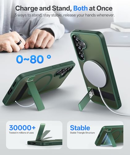 Image of Vihibii PC,Silicone For Samsung Galaxy S25+ Plus Magnetic Back Cover With Kickstand,[Compatible With Magsafe],Rugged Shockproof Protective,Translucent Matte Slim Phone Case For 6.7 inch 2025,Green