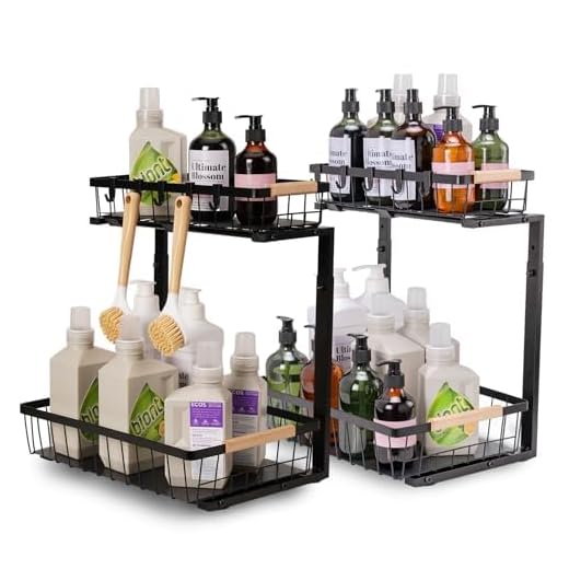Under Sink Organizer and Storage, 2 Pack Adjustable Height Pull Out Cabinet Organizer Slide Out Sink Shelf Cabinet Storage Drawer with 8 Hooks, Under Sink Organizer for Kitchen Bathroom Cabinet