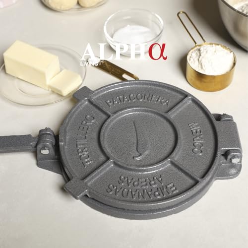 Image of Alpha Living Tortilla Press - 8 Inch Cast Iron Quesadilla Maker - Heavy Duty Empanada Maker Press - Cast Iron Tortilla Maker for Kitchen, Home Use
