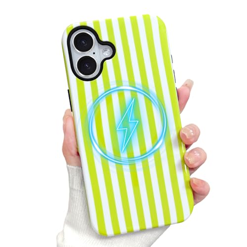 Coque magnétique iPhone 17 antichoc en TPU et PC rigide design rayé jaune