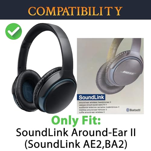 Image of SoloWIT Replacement Earpads for Bose SoundLink Around-Ear II (Sound Link AE2 /Model BA2) Over-Ear Headphones, Ear Pads Cushions with Soft Protein Leather, High-Density Foam - Black