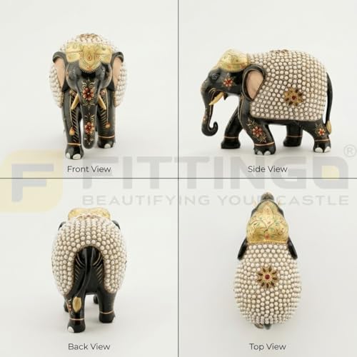 Image of EL04 Black Temple Elephant Idol Pair 6x4x7.5 Inch | Heavy Teak Wood Multicolor Painted Elephant with Stick-On Stone Work for Home Mandir, Pooja & Living Room Decor, Premium Gift - Pack of 1