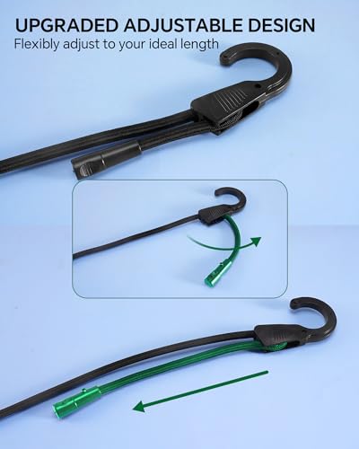 Image of 18 inch Adjustable Bungee Cords with Hooks, Flexibly Adjust from 6.5 inch to 18 inch, Black Bungee Straps with Superior Elasticity & UV Resistance, Perfect for Cargo, Camping, Tents, Bike, Luggage, etc (10 Pcs)