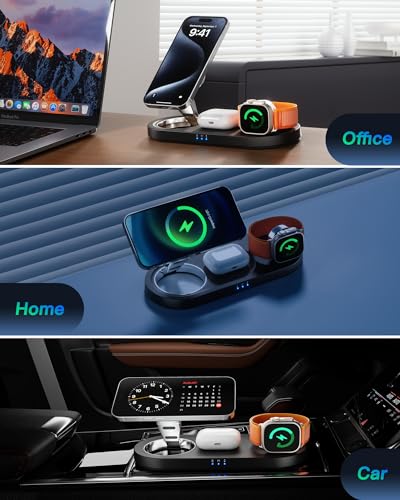 Image of Upgraded 3 in 1 Wireless Charging Station for Apple Devices, Faster Mag-Safe Charger Stand, Magnetic Charger Station for iPhone 16 /15 /14 /13 /12 Series & AirPods Pro & Apple Watch Series (Black)