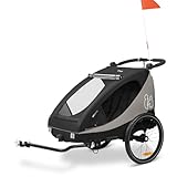 hauck Dryk Duo Plus, Black - 2in1 Kids Bike Trailer & Pushchair with Suspension 2 Seats Folding Bicycle Trailer with XL Storage, Tow Bar, Hitch, Pennant, Stroller Wheel & LED Rear Light