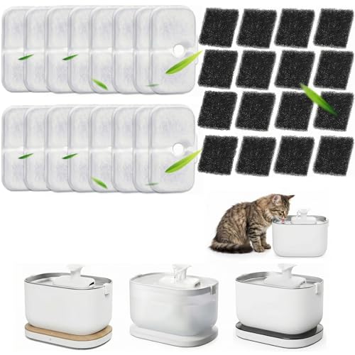 16+16 Stück Katzenbrunnen Filter Dockstream Trinkbrunnen für Katze PLWF005/PLWF105/PLWF115 16 Filter + 16 Schwämme Ersatzkit Trinkbrunnen Ersatzfilter für Katzentrinkbrunnen