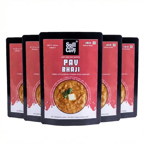 SPILL THE CURRY Mumbai Pav Bhaji Jain Ready to Eat | No Onion No Garlic | Authentic Street Food | Freeze Dried Instant Meal | Add Hot Water | Pure Ghee | Travel Friendly | Combo Pack of 5 (60g Each)