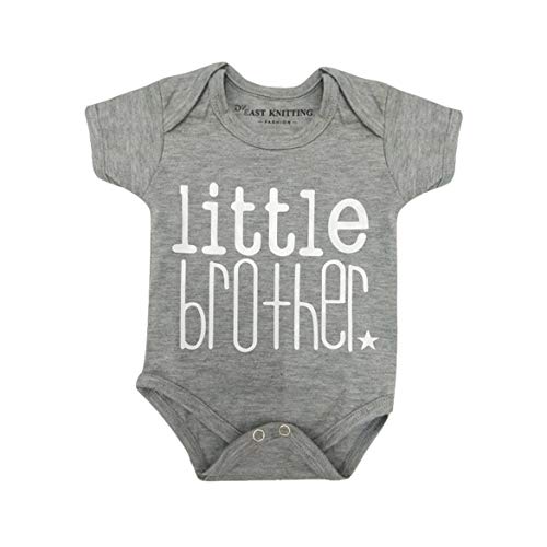 JohnJohnsen Algodón Baby Boys Girls Mameluco de Manga Corta Solid Little Brother Letter Impreso Body Casual Infantil O Cuello Pullover Tops (Gris)