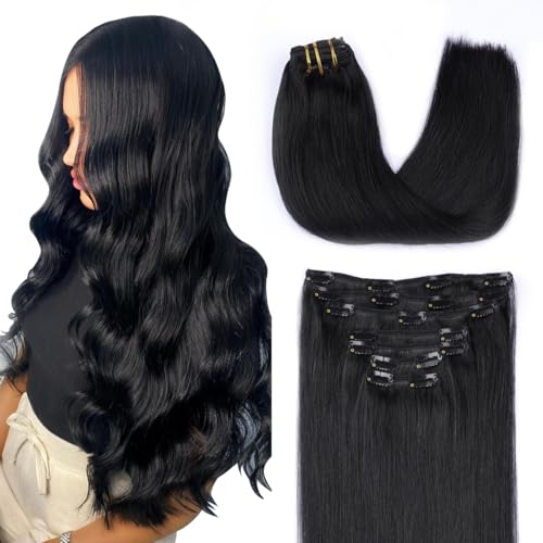 SURNEL Extension a Clip Cheveux Naturel 55cm 160g 7pcs Extension Cheveux Naturel Clip Cheveux Humains #1 Noir de Jais Extention de Cheveux Humains Vrais...
