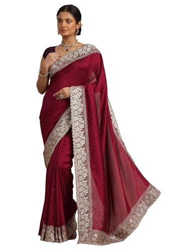 Image of Libas Embellished Silk Blend Saree for Women With Unstitched Blouse Piece | Traditional Saree for Festive & Wedding