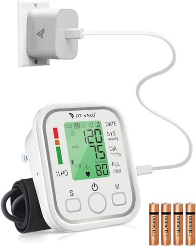 Image of DR VAKU BP Monitor Fully Automatic Blood Pressure Machine to Check Digital Accurate Level for Home Monitoring Device with Talking Function, Large Display + Cuff Kit Best Accurate Apparatus Measurement with 20w PD Adapter- White