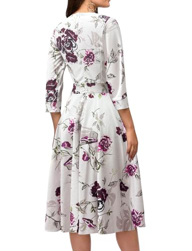 Image of Simple Flavor Women's Floral Vintage Dress Elegant Midi Evening Dress 3 /4 Sleeves