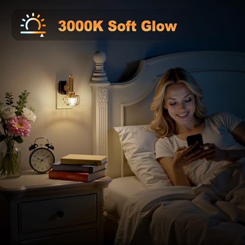 Image of JandCase Night Light, Night Lights Plug into Wall, Glass LED Nightlight | 0-100LM Dimmable Flower Nightlights, Dusk to Dawn Sensor, 1W Vintage Pumpkin Nite Light for Bathroom Hallway Decor, 1 Pack