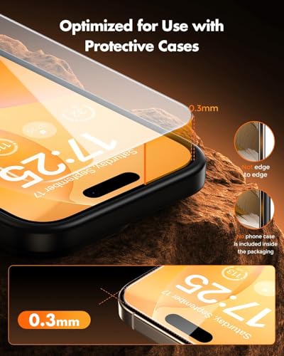 Image of AIBEX Tempered Glass for Apple iPhone 16 Pro | 9H Hardness | Anti-Glare & Anti-Fingerprint | Water Resistant | Edge-to-Edge Full Screen Protector | Bubble-Free Installation