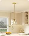 EDISHINE Pendant Lights Kitchen Island, Modern Gold Hanging Light Fixture with Clear Glass Globe Shade, Hardwired Adjustable Metal Rod for Dining Room, Entryway, 1 Pack