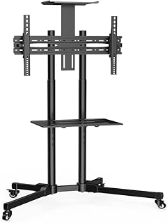 Portable TV Stand with Wheels for 32-70 Inch 4K LED Flat Screen Holds Up to 54.4 Kg - UL Certified Mobile TV Stand with Shelf and Camera Station, Height Adjustable Cart 600x400mm