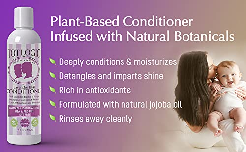 Totlogic 3 Piece Haircare Set - Sulfate Free Shampoo, Phthalate Free Conditioner, Natural Detangler Spray - Lavender Bliss Scent #TOP2