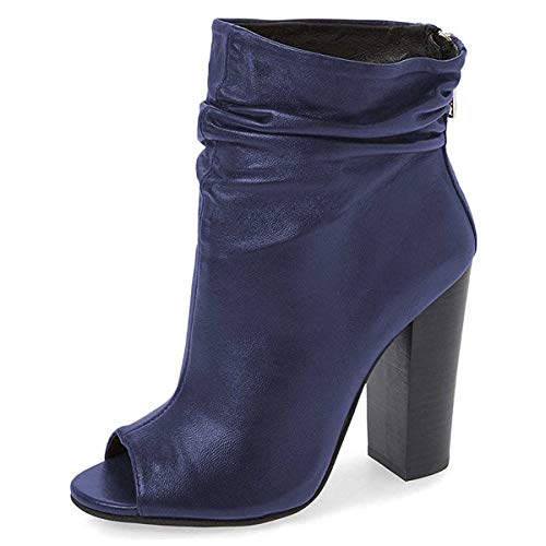 FSJ Women Stylish Peep Toe Slouch Ankle Boots Chunky Stacked Heels Party Prom Nightclub Evening Dress Shoes Size 4-15 US