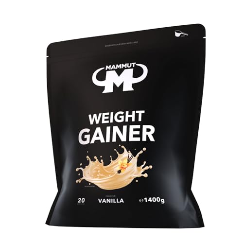 Mammut Nutrition Crash Weight Gainer Pulver Vanilla – 1,4 kg – 518 kcal/Shake für Gewichtszunahme – 80% Kohlenhydrate – 4-Komponenten Protein – Ideal für Ausdauer- und Leistungssportler