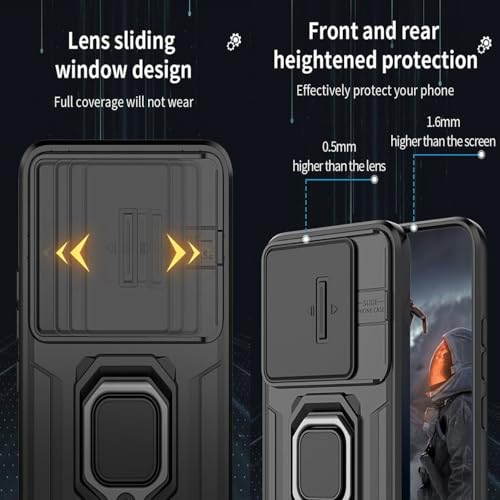 Image of SHINESTAR Tough Armor Oppo A3 Pro 5G Bumper Back Case Cover | Ring Holder & Sliding Camera Shield Cover | 360 Degree Protection Back Case Cover for Oppo A3 Pro 5G (Black)